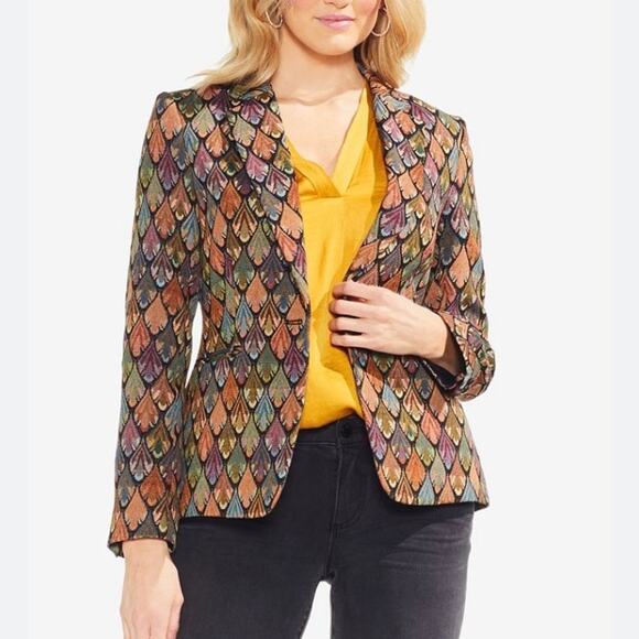 Vince Camuto Multicolor Tapestry Blazer Single Button Closure Earth Tones Sz 10 - Picture 1 of 9
